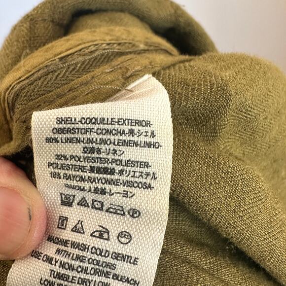 Free People Olive Duster Trench Coat LARGE Oversized Linen Long Fall Grunge Rare - Picture 8 of 9